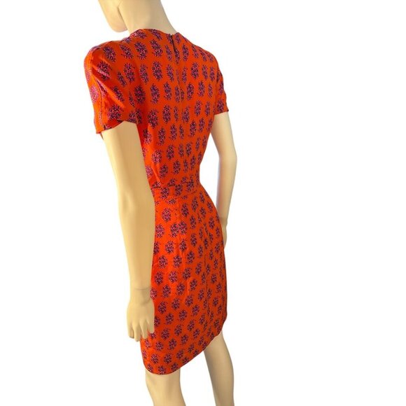 TORY BURCH 100% Silk Short Sleeve Mini Floral Orange Dress Size 0, EUC - Picture 4 of 8